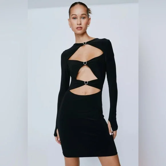 Nasty Gal | Dresses | Slinky Diamante Trim Cut Out Mini Dress | Poshmark